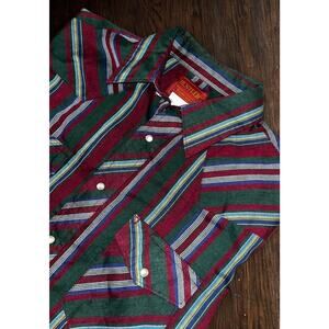 Rustler Western Pearl Snap Shirt Mens L Striped X-Long Tails Rodeo Vintage